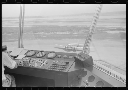 View from inside the control tower at the municipal airport, in Washington, D.C.