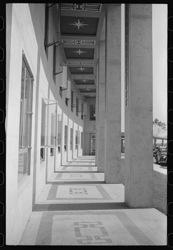 Through the colonnade at the municipal airport in Washington, D.C.