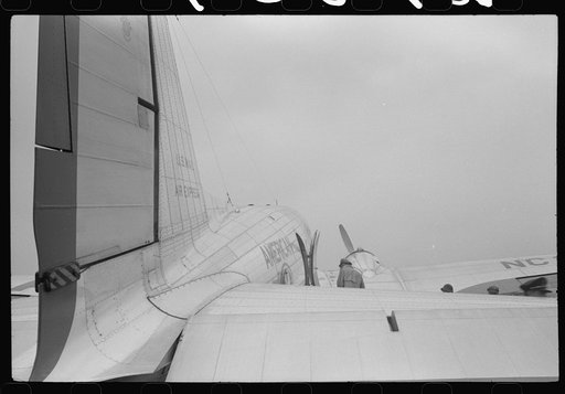 Untitled photo, possibly related to: A plane on the field at the municipal airport on a rainy day, Washington, D.C.
