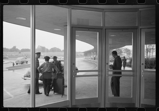 Looking out of one of the vestibules at the entrance to the municipal airport in Washington, D.C.