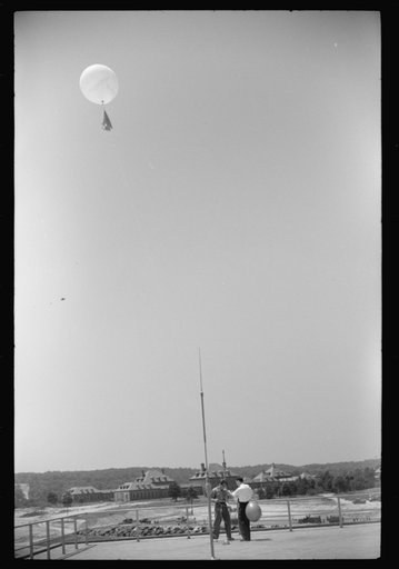 Untitled photo, possibly related to: Preparing to send up the weather balloon at the weather bureau at the municipal airport in Washington, D.C.