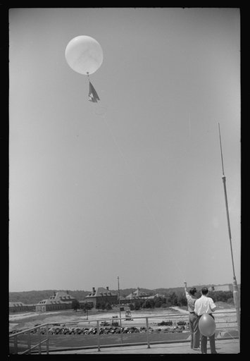 Preparing to send up the weather balloon at the weather bureau at the municipal airport in Washington, D.C.