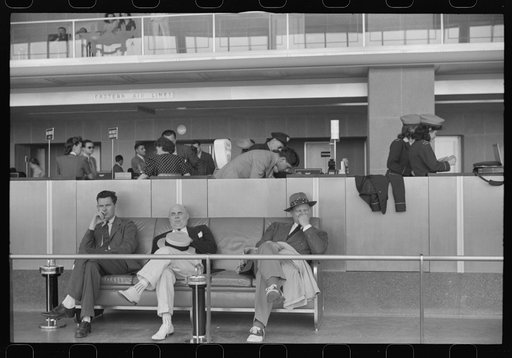 Untitled photo, possibly related to: Passengers in the waiting room at the municipal airport in Washington, D.C.