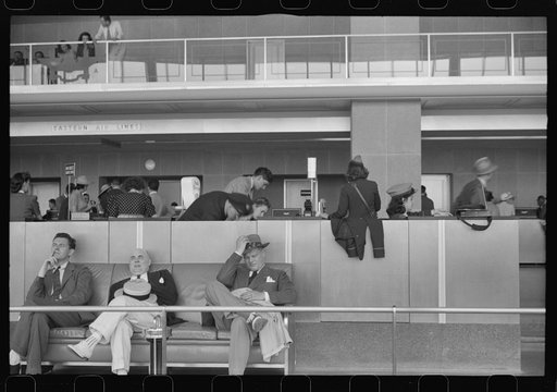 Untitled photo, possibly related to: Passengers in the waiting room at the municipal airport in Washington, D.C.