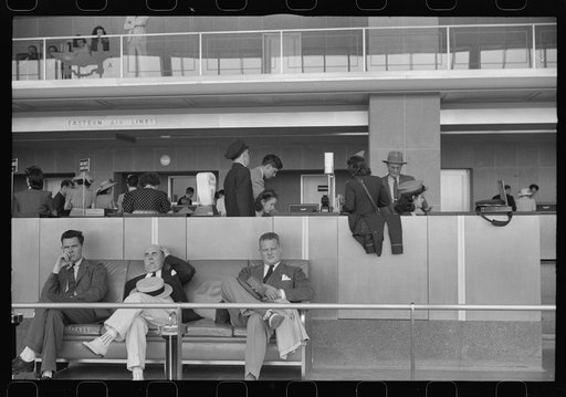 Untitled photo, possibly related to: Passengers in the waiting room at the municipal airport in Washington, D.C.