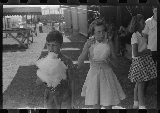 Eating candy floss at a small lodge carnival near Bellows Falls, Vermont