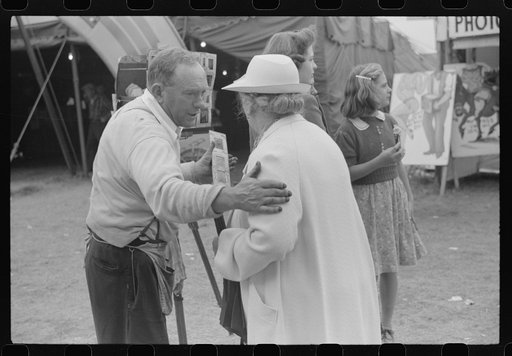 Tintype photographer trying to make a sale at the Champlain Valley Exposition, Essex Junction, Vermont