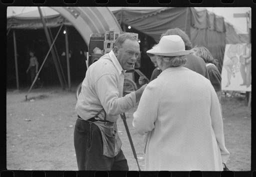 Tintype photographer trying to make a sale at the Champlain Valley Exposition, Essex Junction, Vermont