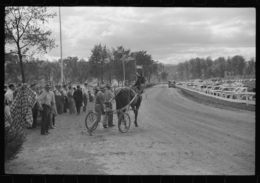 Untitled photo, possibly related to: At the finish line of the sulky races at the Rutland Fair, Vermont