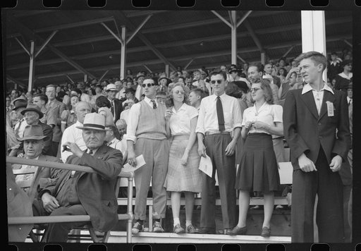 Untitled photo, possibly related to: Spectators at the sulky races at the Rutland Fair, Vermont