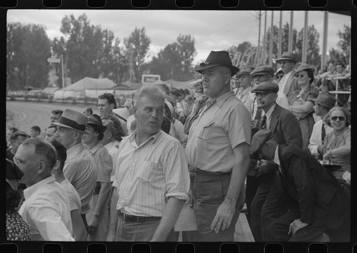 Untitled photo, possibly related to: Spectators at the sulky races at the Rutland Fair, Vermont
