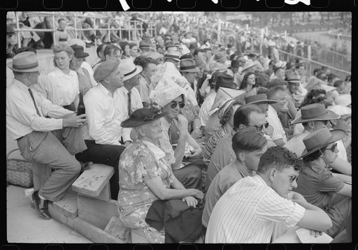 Untitled photo, possibly related to: Spectators at the sulky races at the Rutland Fair, Vermont