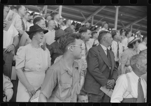 Untitled photo, possibly related to: Spectators at the sulky races at the Rutland Fair, Vermont