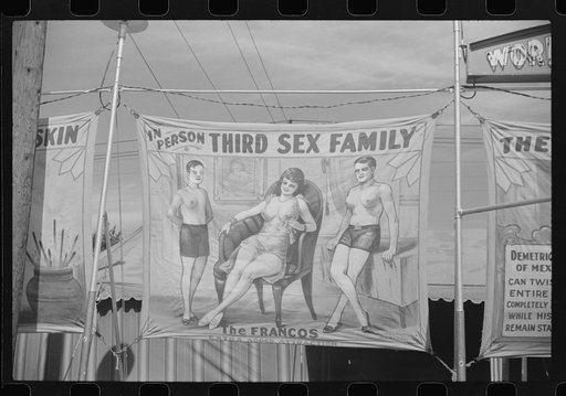 Rutland, Vermont. Posters advertising a sideshow at the Vermont State Fair