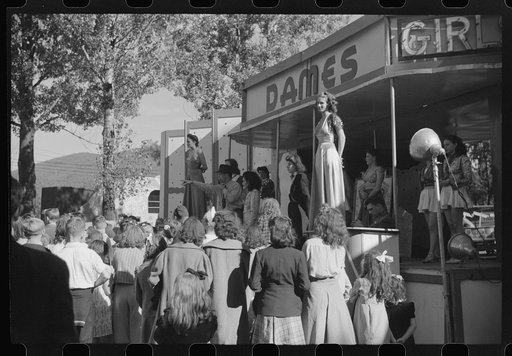 Untitled photo, possibly related to: At a "girlie" sideshow at the Rutland Fair, Rutland, Vermont