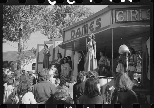 Untitled photo, possibly related to: At a "girlie" sideshow at the Rutland Fair, Rutland, Vermont