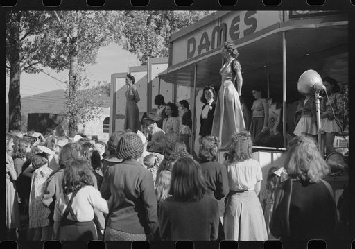 Untitled photo, possibly related to: At a "girlie" sideshow at the Rutland Fair, Rutland, Vermont