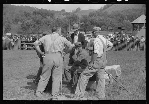 Untitled photo, possibly related to: Tunbridge, Vermont. Weight-pulling contest for horses at the "World's Fair"