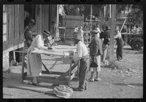 Untitled photo, possibly related to: Making a quilt from surplus commodity cotton in Greensboro, Greene County, Georgia