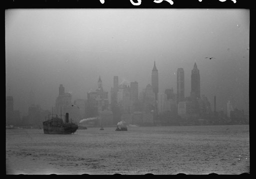 A freighter pulling into New York Harbor