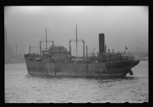 A freighter pulling into New York Harbor
