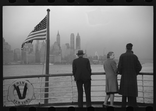 Lower Manhattan seen from the S.S. Coamo leaving New York