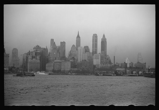 Lower Manhattan seen from the S.S. Coamo leaving New York