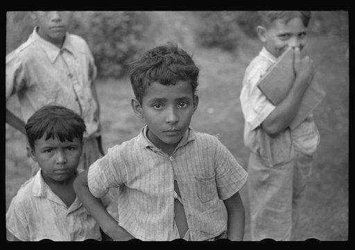 Children coming home from school on a road near Manati, Puerto Rico
