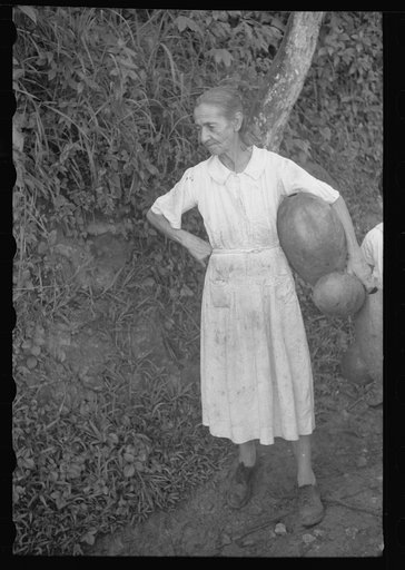 Waiting at a spring to get water which is carried in gourdlike containers. Near Corozal, Puerto Rico