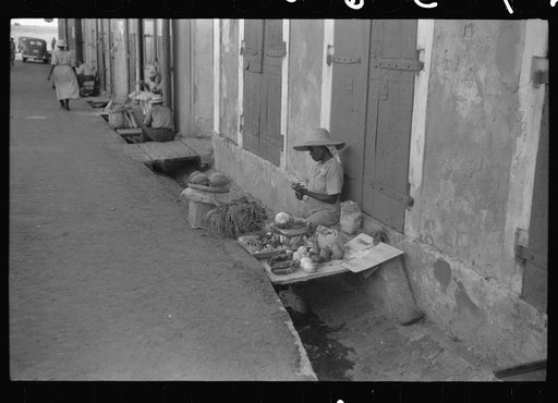 Charlotte Amalie, St. Thomas Island, Virgin Islands. Vegetable vendor along a side street near the waterfront