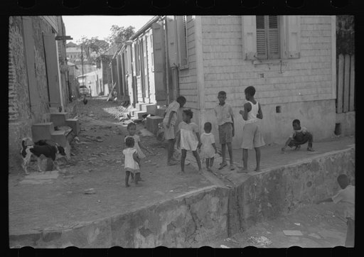 Charlotte Amalie, St. Thomas Island, Virgin Islands. Children playing in a street
