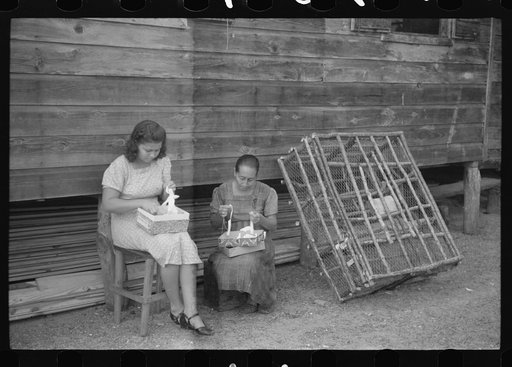 Untitled photo, possibly related to: In the fishing village of Puerto Real, many women take in needlework to do at home to supplement their income from fish. The gloves which these women are stitching are being done for a firm in Mayaguez and will eventually be sold in New York. Puerto Rico