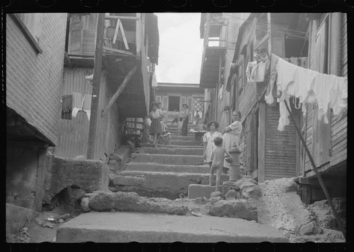 A street in the slum area of the hill town of Lares, Puerto Rico