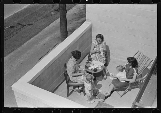 Family on terrace in Greenbelt home, Naryland