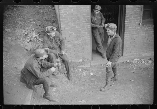 Coal miners waiting for next shift, Caples, West Virginia