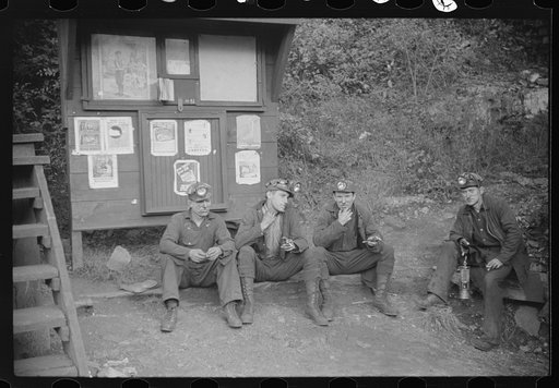 Coal miners waiting for next shift, Caples, West Virginia