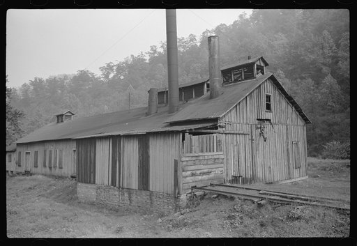 Powerhouse boarded up, in deserted mining town, Twin Branch, West Virginia