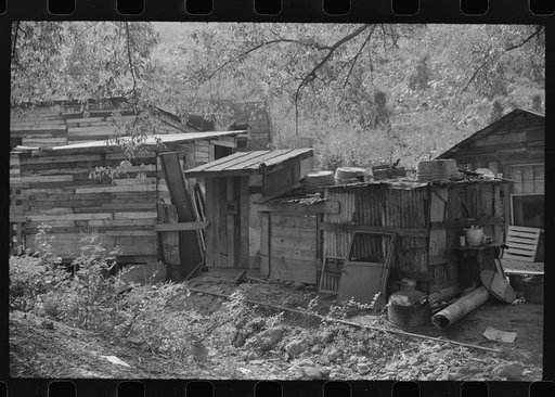 Side view of shacks of Work Projects Administration worker and old mine foreman and families, Charleston, West Virginia
