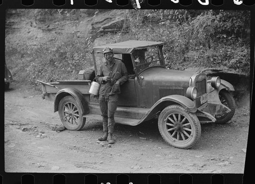 Coal miner waiting to go home in friend's truck. Caples, West Virginia