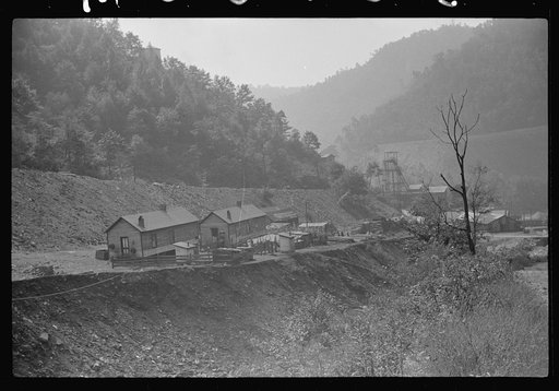 Coal miners' homes by slate and slag heap, Caples, West Virginia