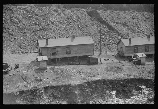 Coal miners' homes by slate and slag heap, Caples, West Virginia