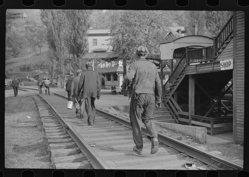 Coal miners going home from work. Omar, West Virginia