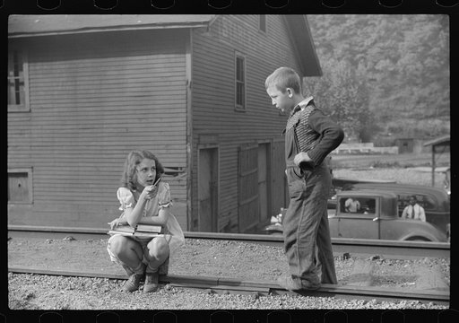 Miners' children on way from school, Omar, West Virginia