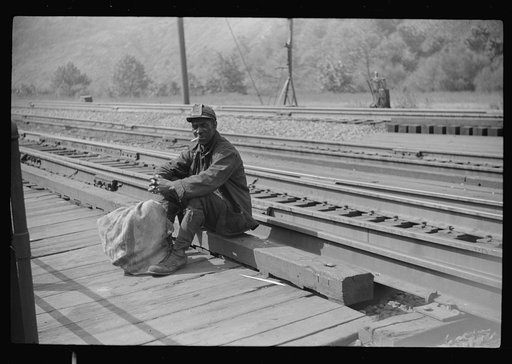 Coal miner waiting to go home, Caples, West Virginia