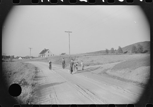 Untitled photo, possibly related to: Children of homesteaders getting potatoes out of community garden, Tygart Valley, West Virginia