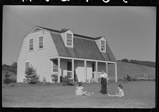 Children of homesteaders playing on their front lawn, Tygart Valley, West Virginia