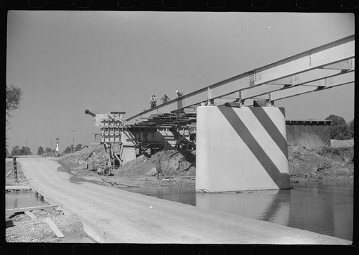 Untitled photo, possibly related to: Construction of new bridge, Tygart Valley Homesteads, West Virginia