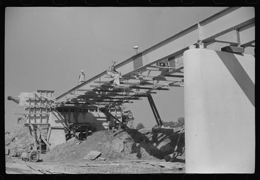 Untitled photo, possibly related to: Construction of new bridge, Tygart Valley Homesteads, West Virginia