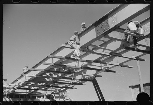 Untitled photo, possibly related to: Construction of new bridge, Tygart Valley Homesteads, West Virginia