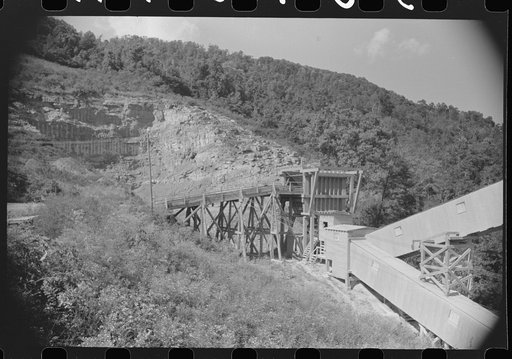 Untitled photo, possibly related to: Rock crusher at quarry. Tygart Valley, West Virginia